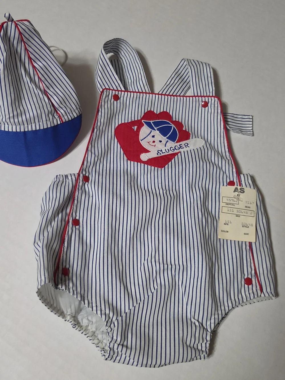 Vintage  80s Baseball Romper & Hat Set NWT 6-9M